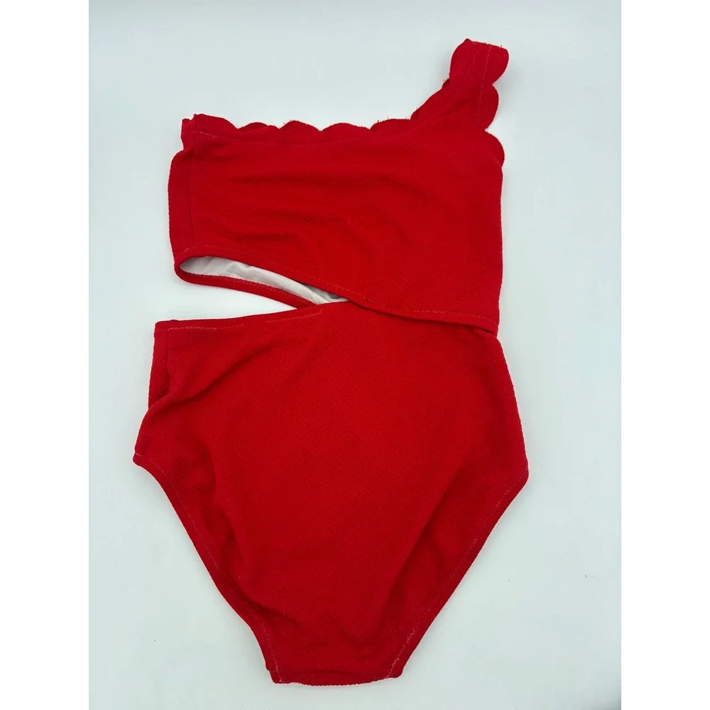 GIRLS RED SWIMSUIT One Piece Shoulder Scalloped 8 Bright Old Navy Gap Cutout